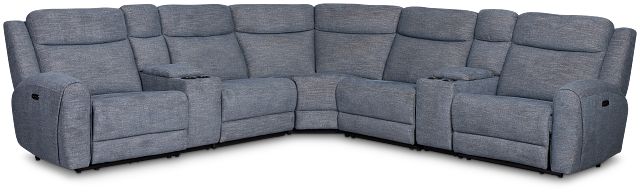 Walker Blue Fabric Large Triple Power Reclining Two-arm Sectional
