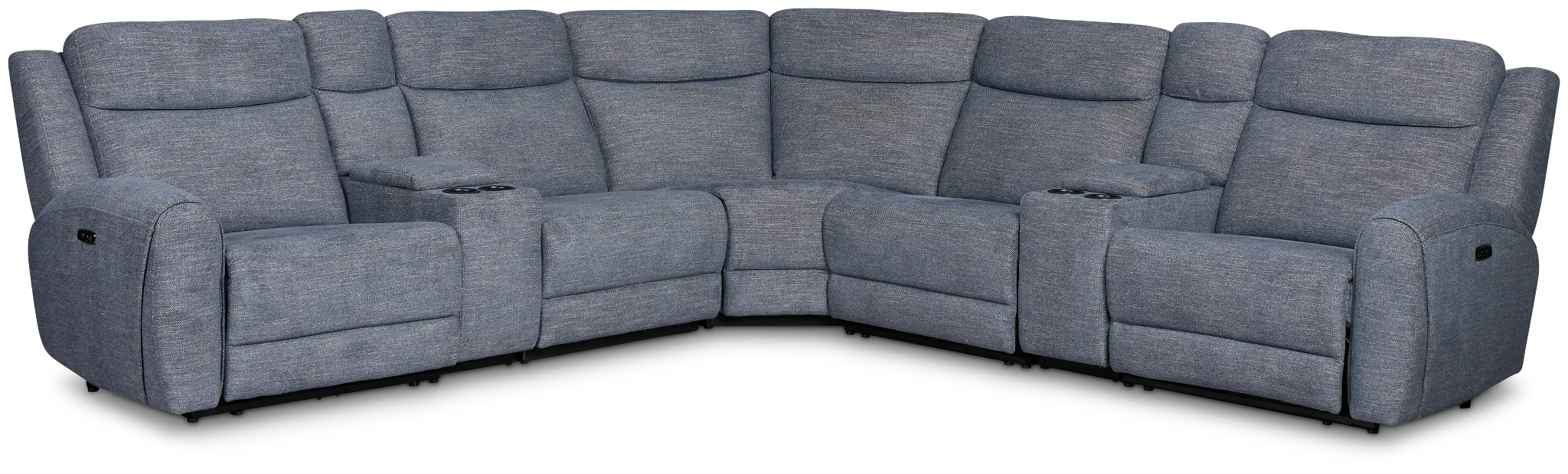 Walker Blue Fabric Large Triple Power Reclining Two-arm Sectional Walker Blue Fabric Large Triple Power Reclining Two-arm Sectional