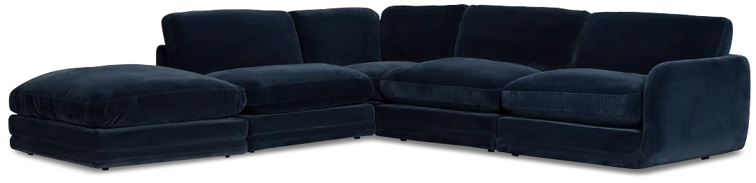 Jules Dark Blue Velvet 5-piece Left Facing Bumper Sectional