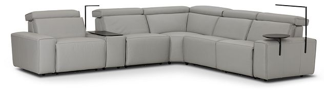 Carmelo Gray Leather Medium Triple Power Sectional W/right Table &light (6)