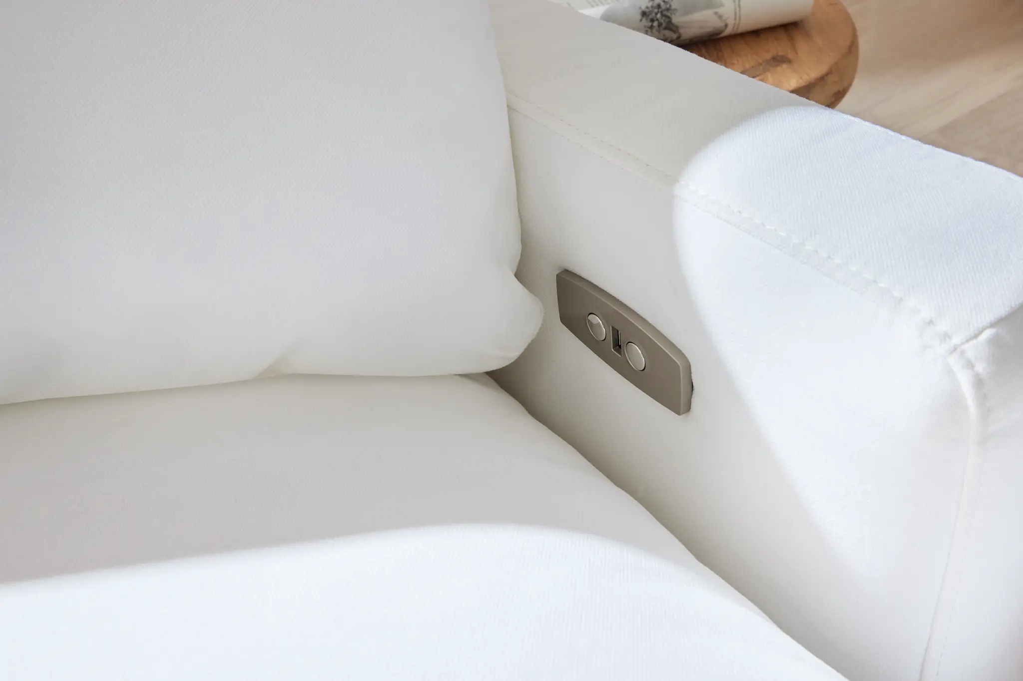 Skye White Fabric Small Triple Power Reclining Two-arm Sectional Skye White Fabric Small Triple Power Reclining Two-arm Sectional