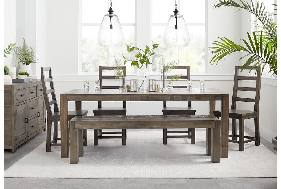 Seattle Gray Rect Table & 4 Wood Chairs