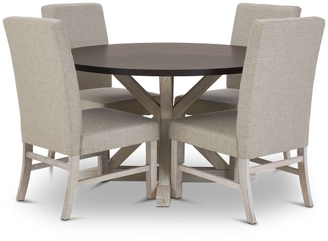 Jefferson Two-tone Round Table & 4 Upholstered Chairs (5)