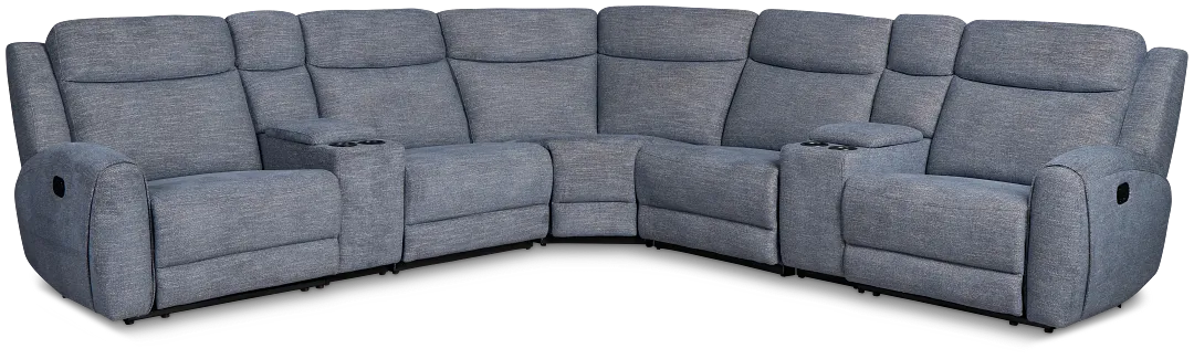 Walker Blue Fabric Large Dual Manually Reclining Two-arm Sectional