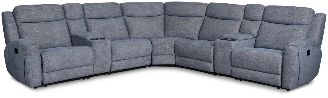 Walker Blue Fabric Large Dual Manually Reclining Two-arm Sectional Walker Blue Fabric Large Dual Manually Reclining Two-arm Sectional