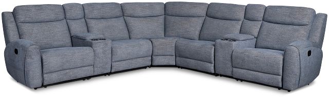 Walker Blue Fabric Large Dual Manually Reclining Two-arm Sectional