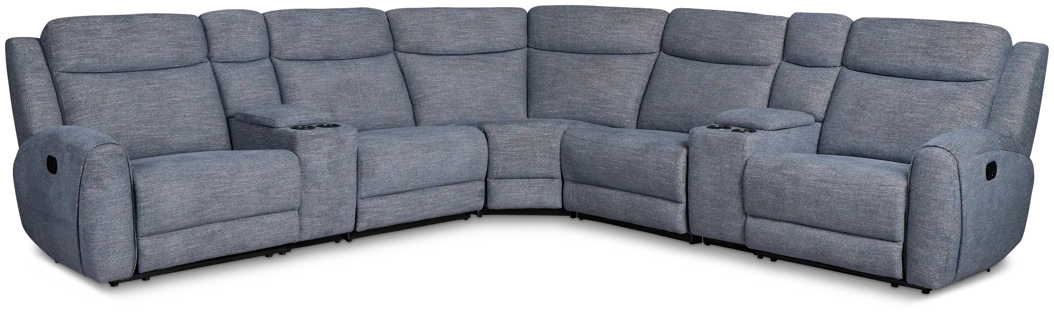 Walker Blue Fabric Large Dual Manually Reclining Two-arm Sectional Walker Blue Fabric Large Dual Manually Reclining Two-arm Sectional