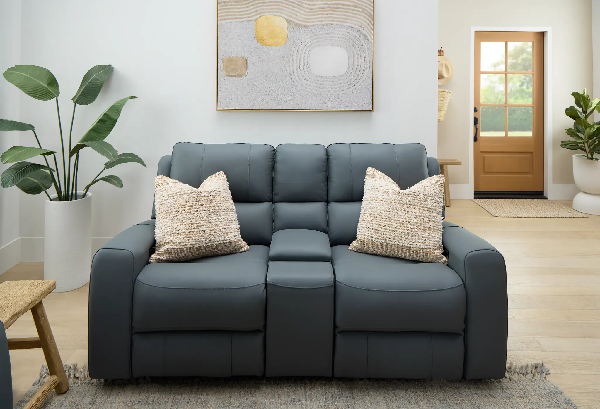 Summit Blue Lthr/vinyl Power Reclining Console Loveseat W/ Power Headrest Summit Blue Lthr/vinyl Power Reclining Console Loveseat W/ Power Headrest