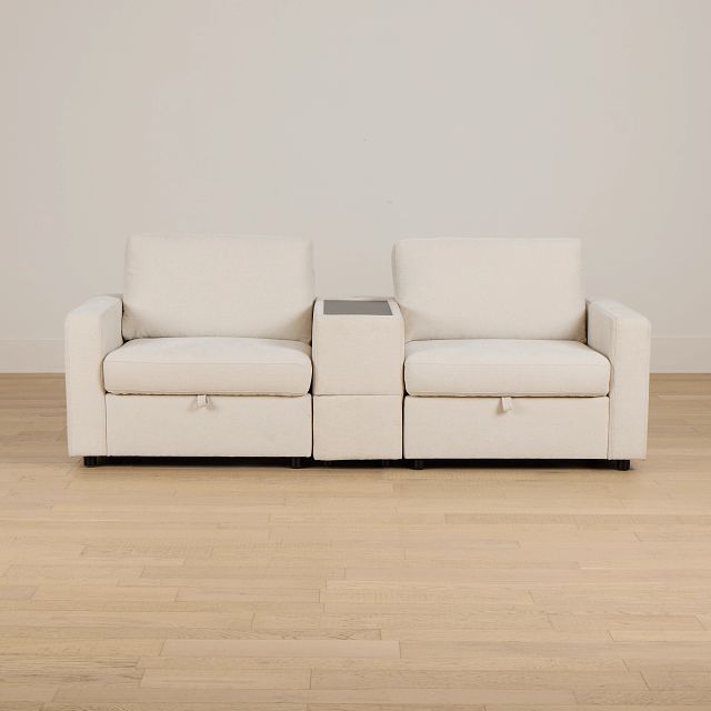 Addie Beige Fabric 2-piece Modular Storage Sofa With Console