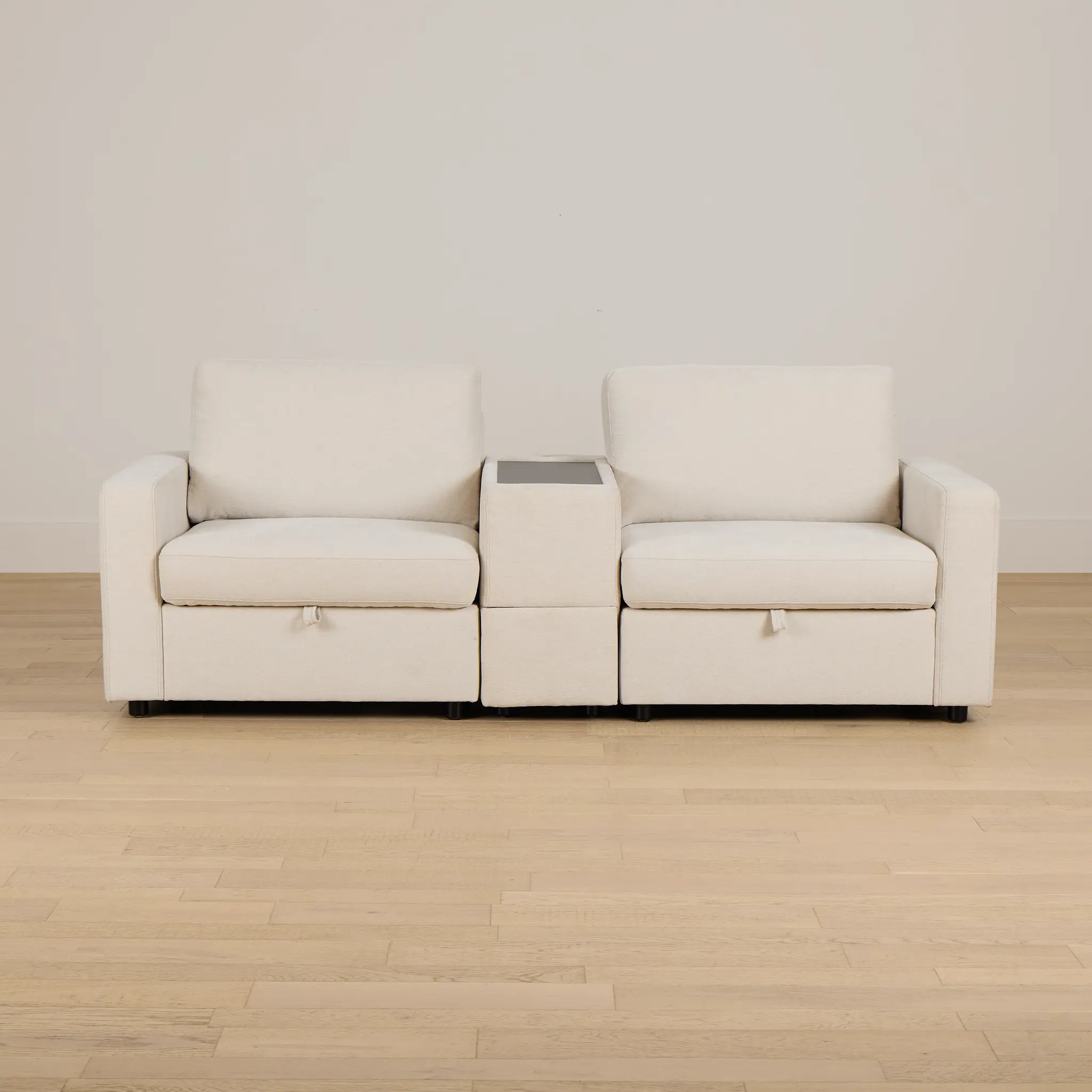 Addie Beige Fabric 2-piece Modular Storage Sofa With Console Addie Beige Fabric 2-piece Modular Storage Sofa With Console