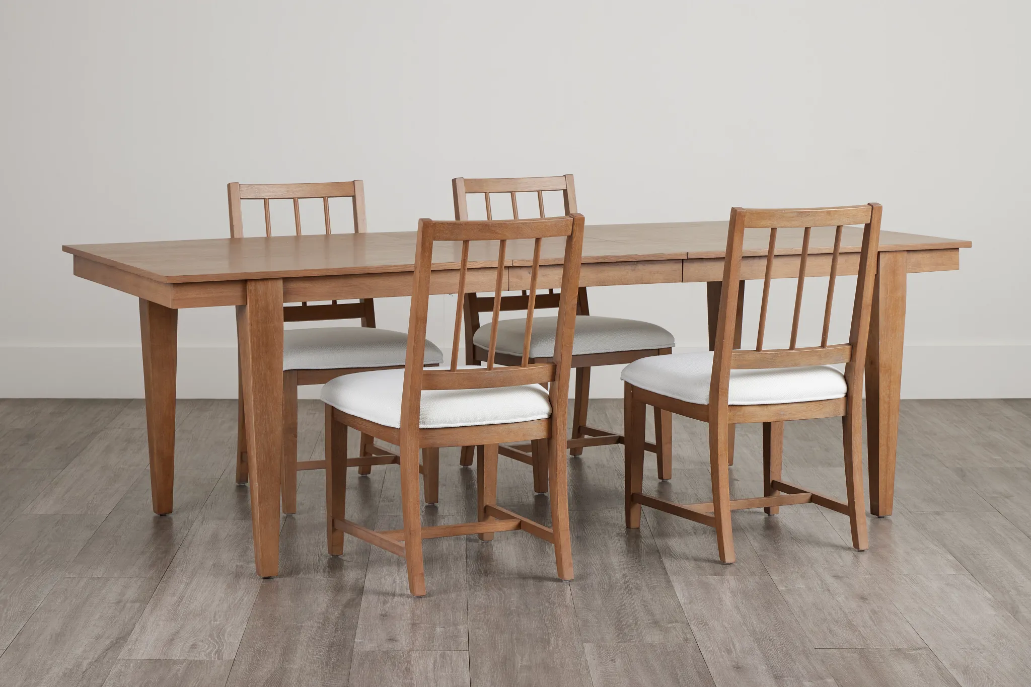 Provo Mid Tone Rect Table & 4 White Upholstered Chairs