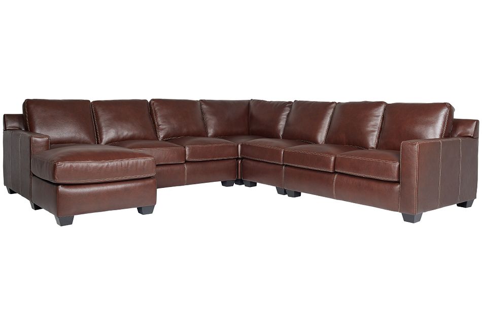Carson Medium Brown Leather Large Left Chaise Sectional