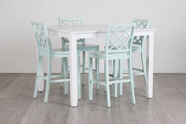 Edgartown Rectangular White High Table & 4 Light Blue Wood Barstools (0)