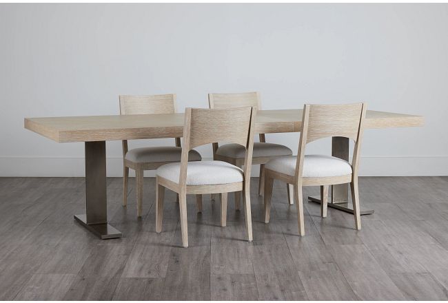 Costa Light Tone Rect Table & 4 Upholstered Chairs