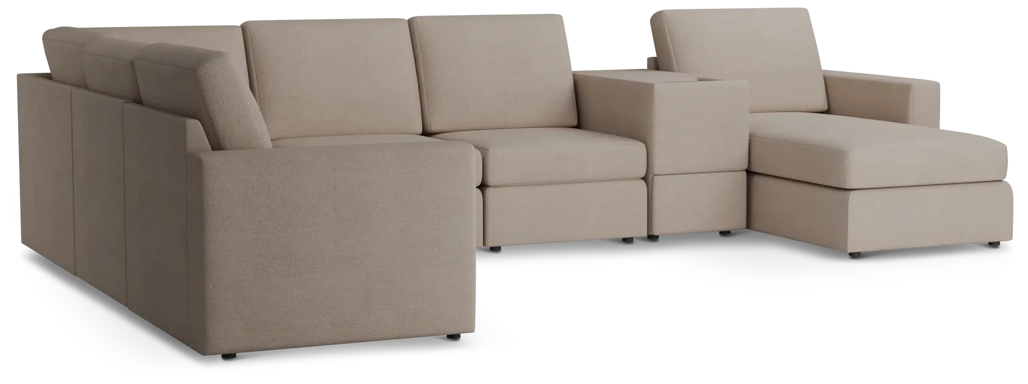Citymod Beige Fabric Large Right Chaise Sectional With Storage Console Citymod Beige Fabric Large Right Chaise Sectional With Storage Console