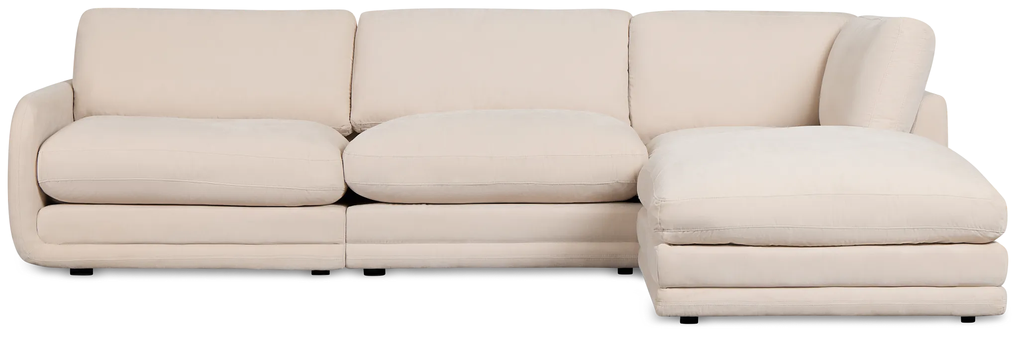 Jules Ivory Velvet 4-piece Right Facing Bumper Sectional
