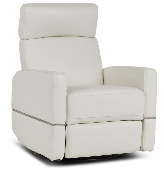 Cato White Leather Power Swivel Glider, Best Leather Glider Recliner
