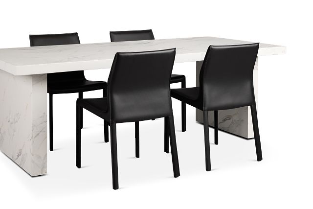 Viscaya White Rect Table & 4 Black Upholstered Chairs