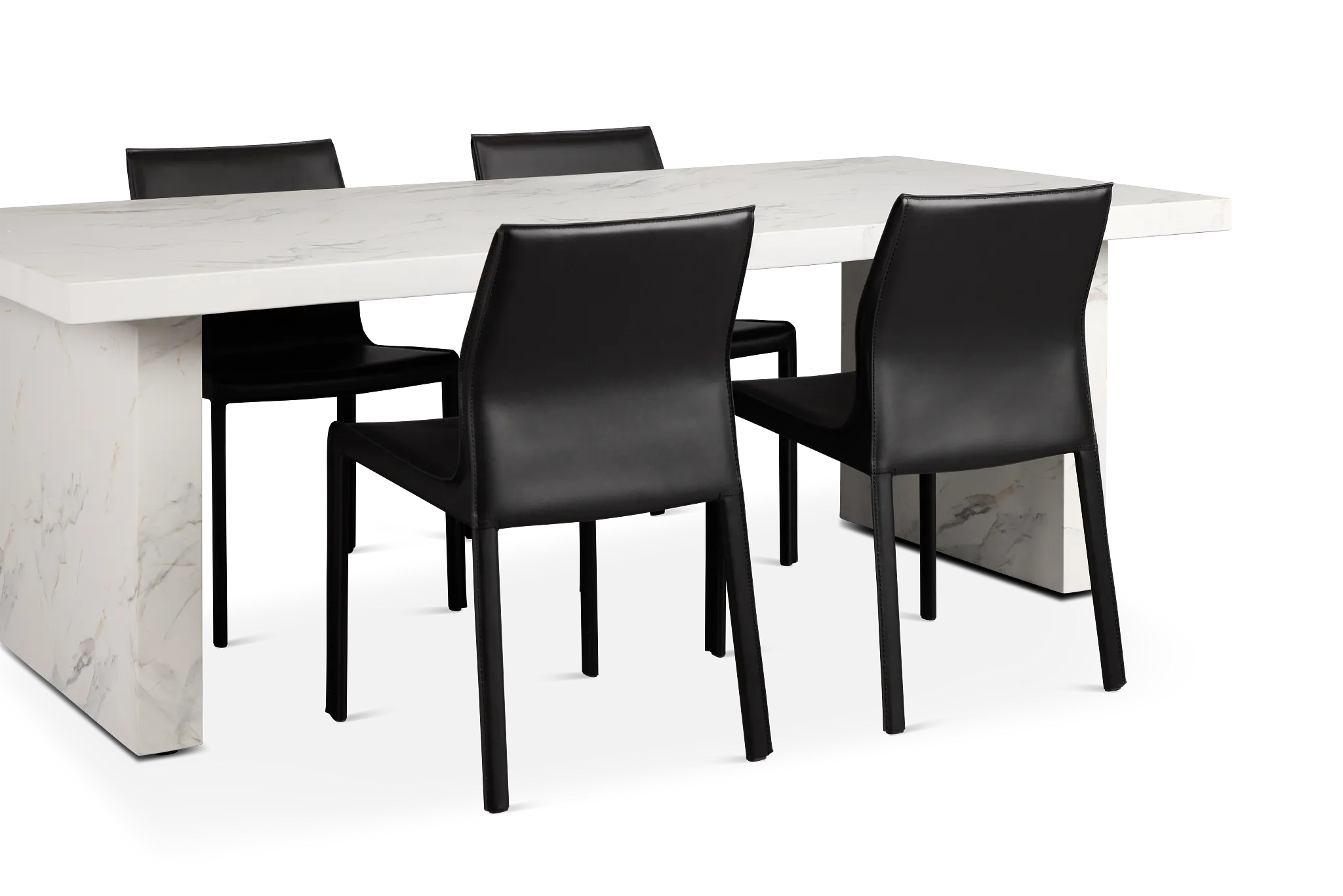 Viscaya White Rect Table & 4 Black Upholstered Chairs