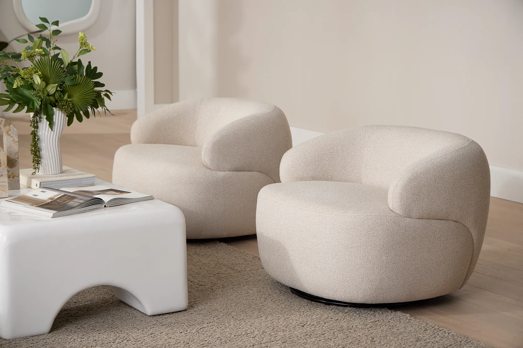 Catalina Beige Fabric Swivel Chair