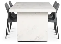 Viscaya White Rect Table & 4 Gray Upholstered Chairs