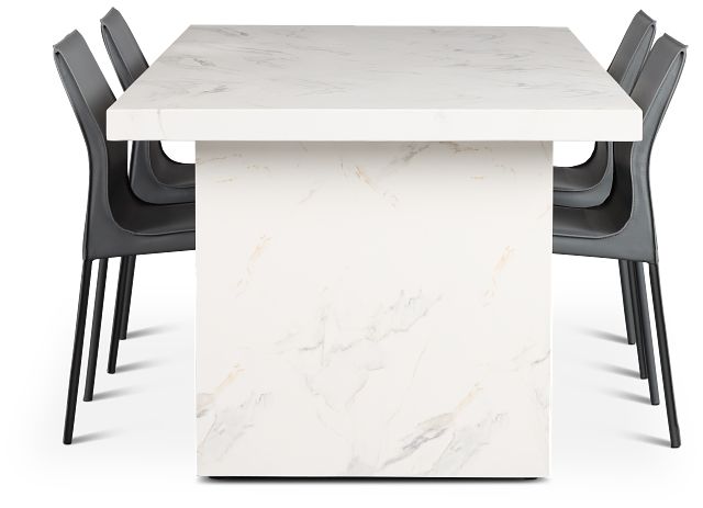 Viscaya White Rect Table & 4 Gray Upholstered Chairs