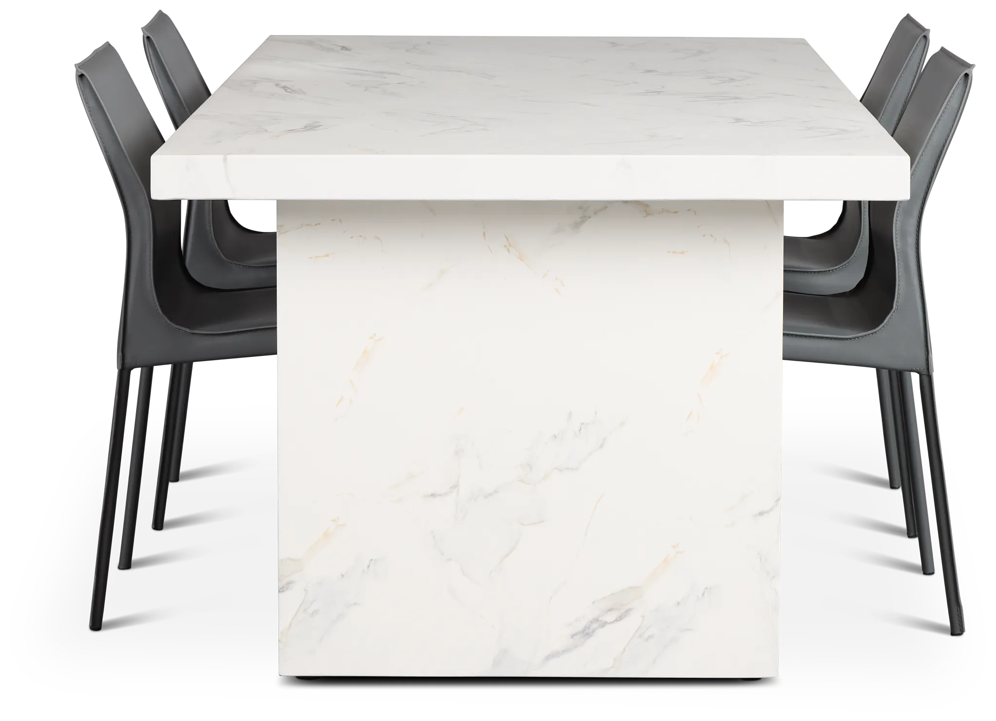 Viscaya White Rect Table & 4 Gray Upholstered Chairs