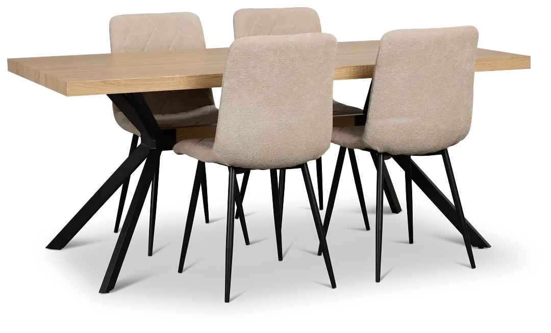 Lynden Light Tone Rect Table With 4 Beige Upholstered Side Chairs Lynden Light Tone Rect Table With 4 Beige Upholstered Side Chairs