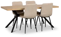 Lynden Light Tone Rect Table With 4 Beige Upholstered Side Chairs