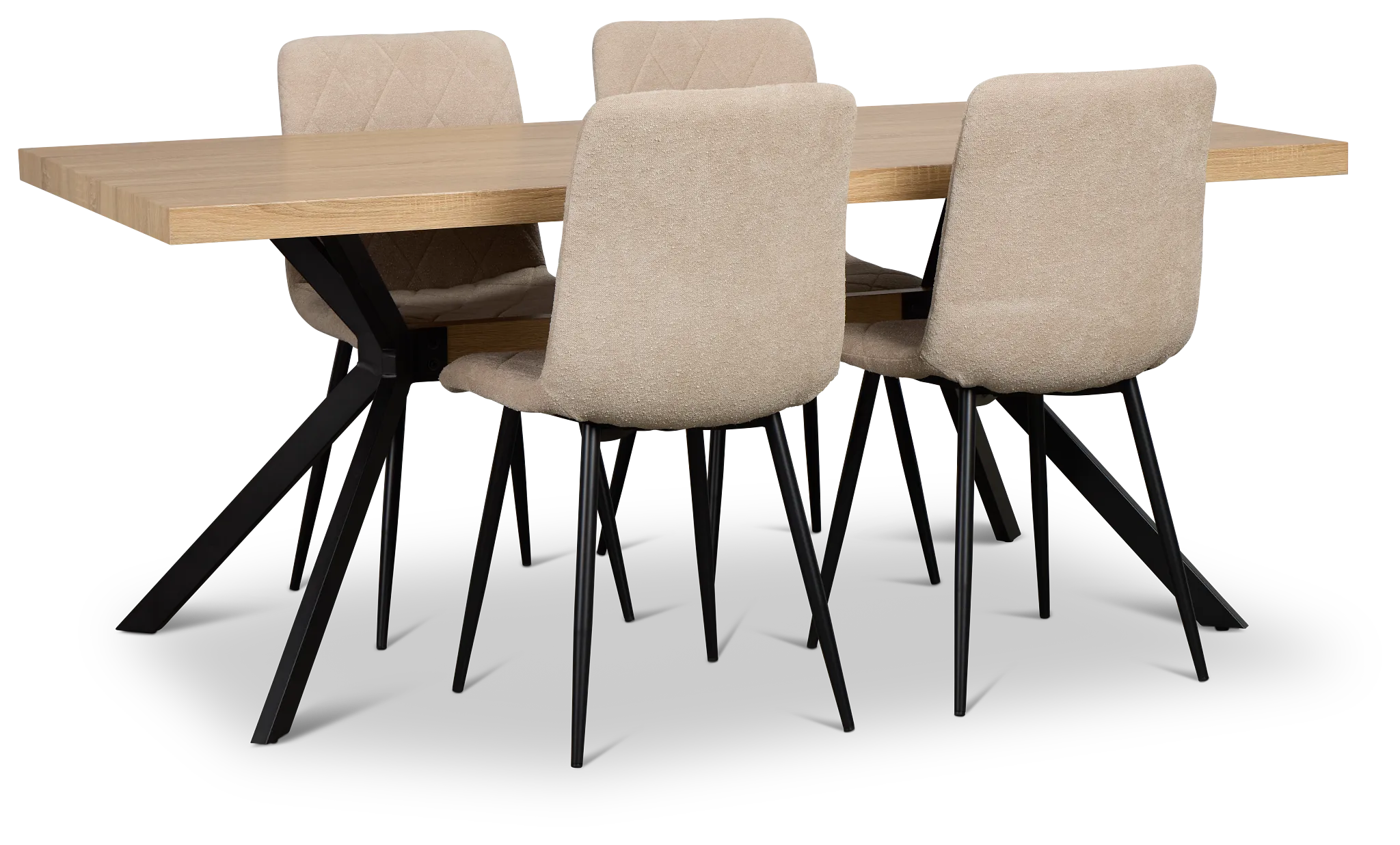 Lynden Light Tone Rect Table With 4 Beige Upholstered Side Chairs