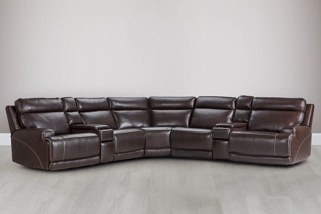 Valor Dark Brown Leather Large Dual Power Reclining Two-arm Sectional