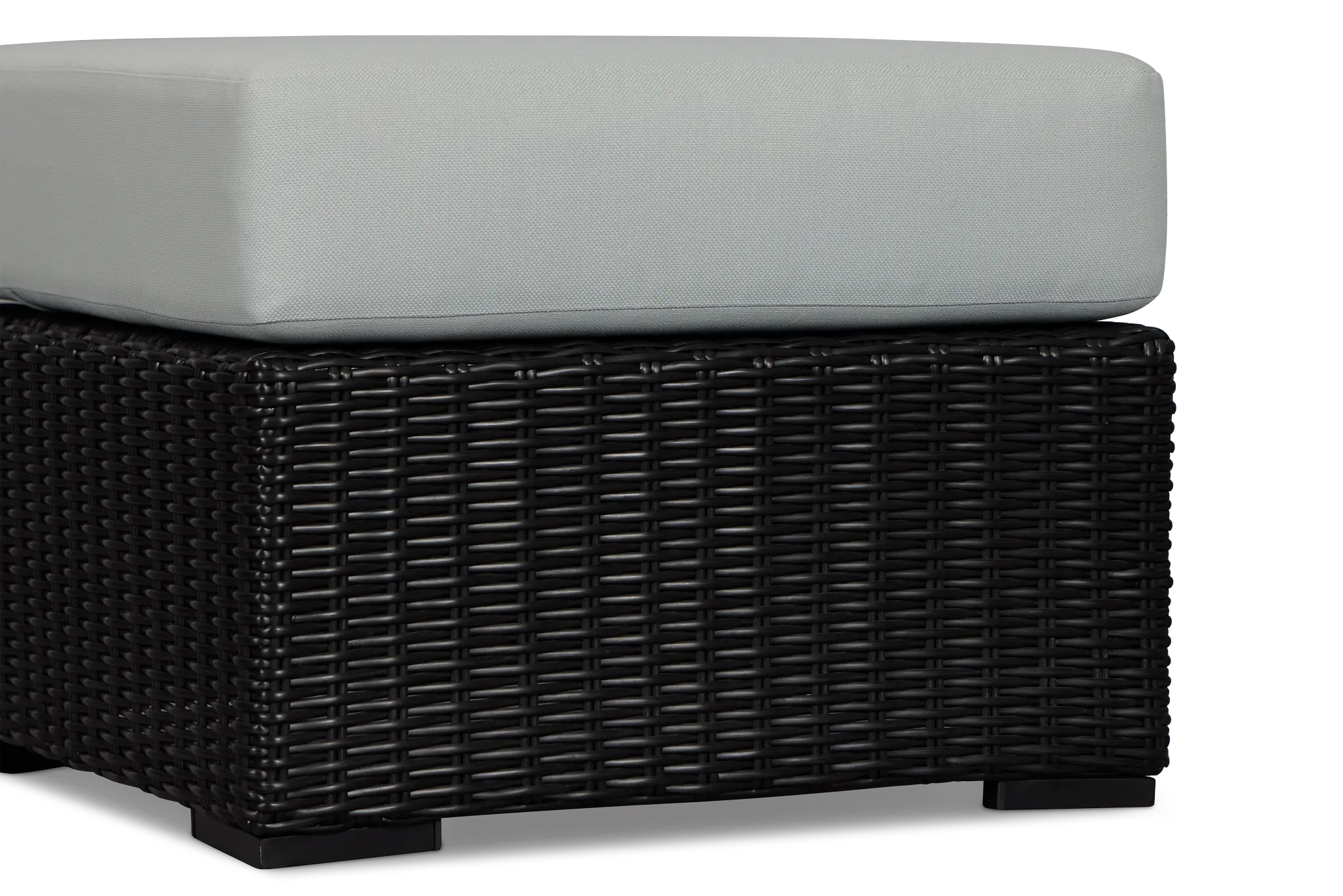 Montecito Black Small Ottoman With Light Blue Cushions Montecito Black Small Ottoman With Light Blue Cushions