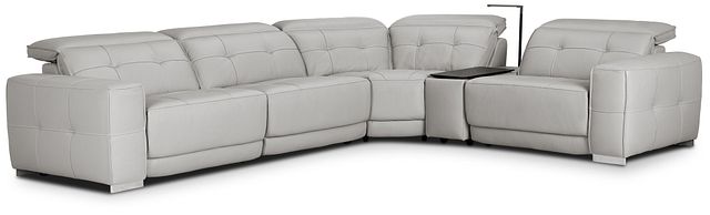 Reva Gray Leather Small Triple Power Reclining Two-arm Sectional