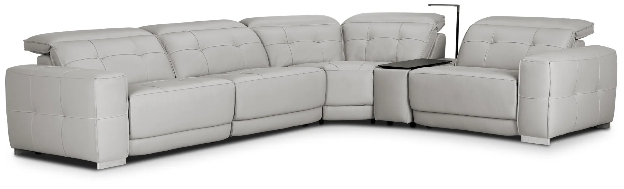 Reva Gray Leather Small Triple Power Reclining Two-arm Sectional