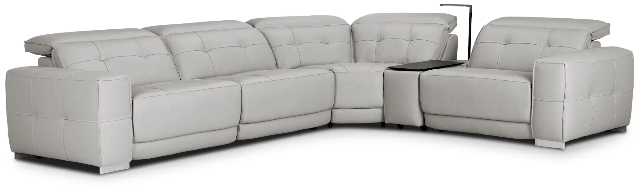 Reva Gray Leather Small Triple Power Reclining Two-arm Sectional Reva Gray Leather Small Triple Power Reclining Two-arm Sectional