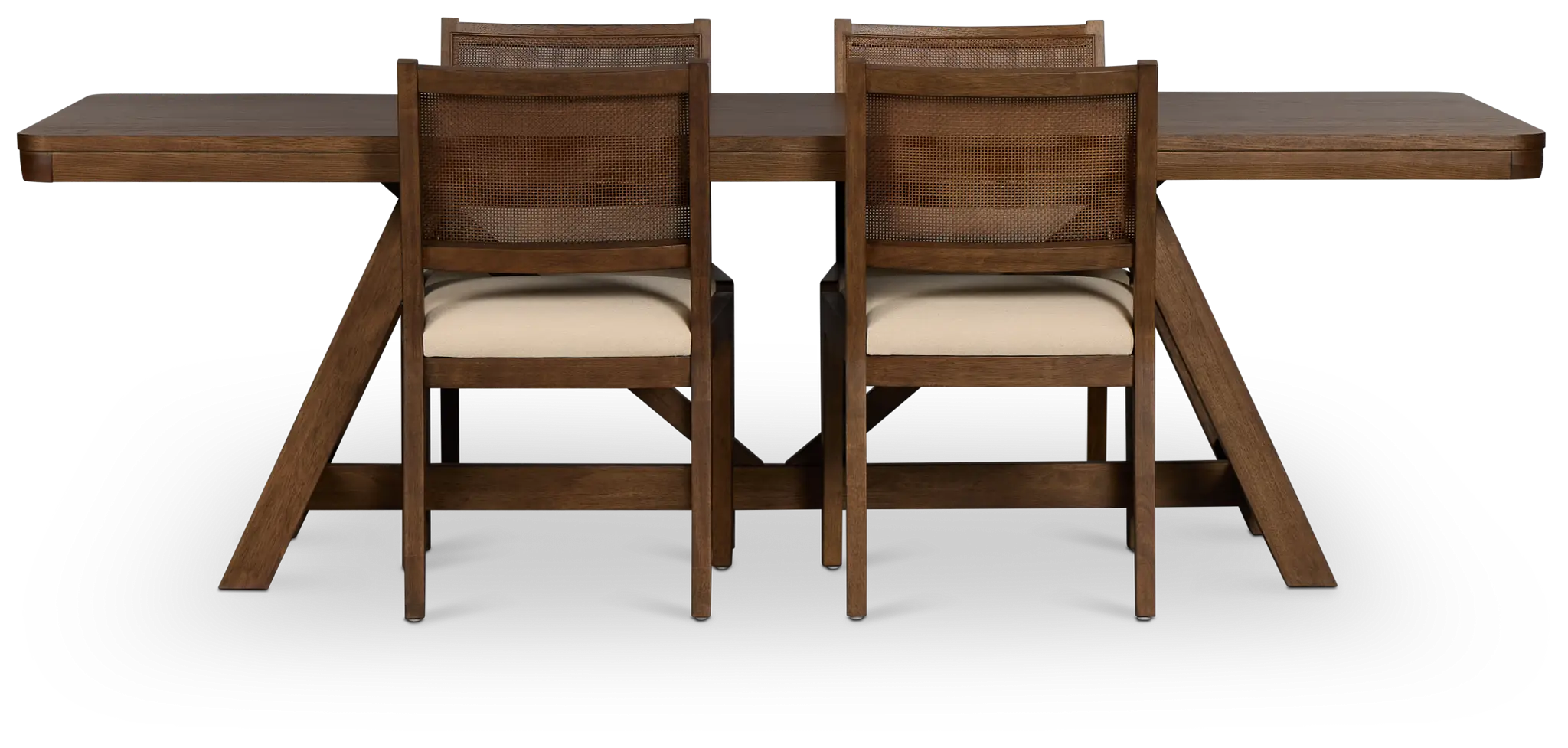 Pacific Mid Tone Trestle Table & 4 Upholstered Chairs Pacific Mid Tone Trestle Table & 4 Upholstered Chairs