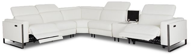 Atlas White Lthr/vinyl Medium Dual Power 2-arm Reclining Sectional