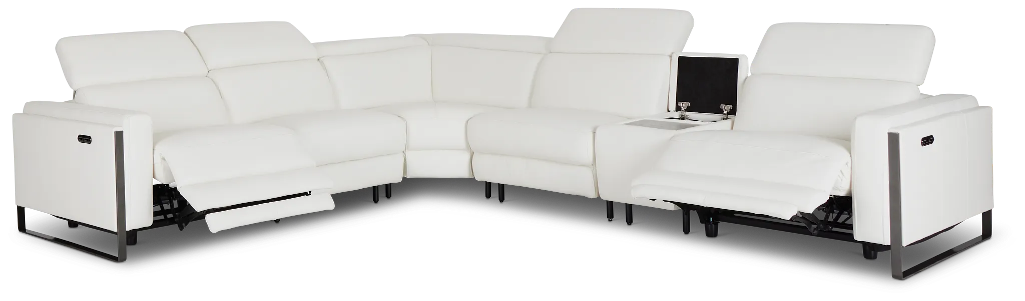 Atlas White Lthr/vinyl Medium Dual Power 2-arm Reclining Sectional