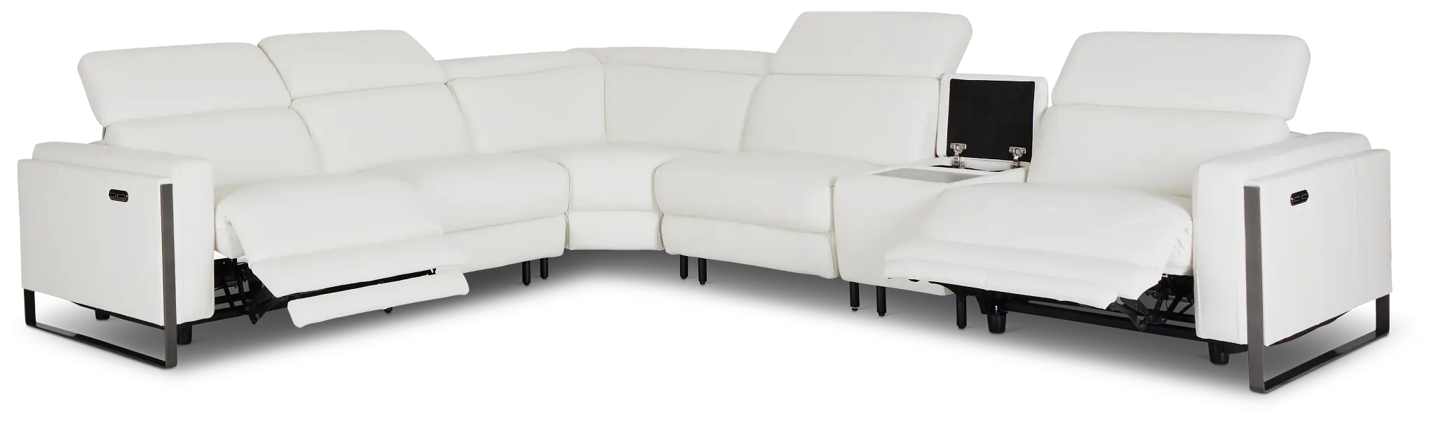 Atlas White Lthr/vinyl Medium Dual Power 2-arm Reclining Sectional Atlas White Lthr/vinyl Medium Dual Power 2-arm Reclining Sectional