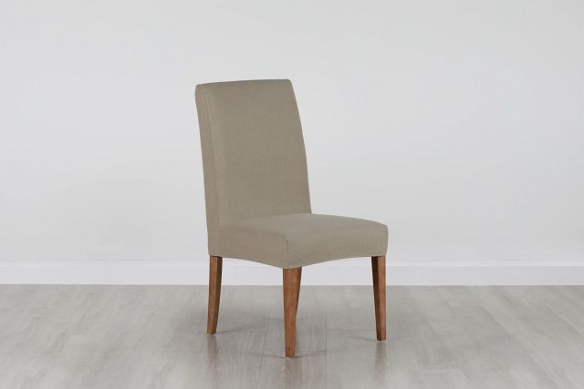 Destination Beige Short Slipcover Chair With Light Tone Leg