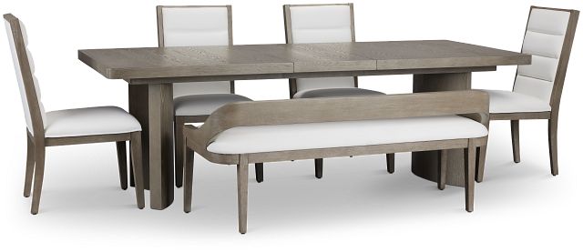 Soho Light Tone Uph Table, 4 Chairs & Bench