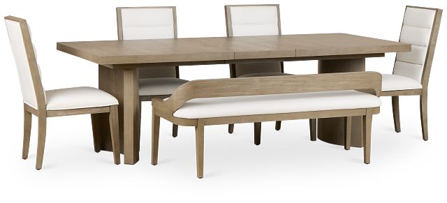 Soho Light Tone Uph Table, 4 Chairs & Bench