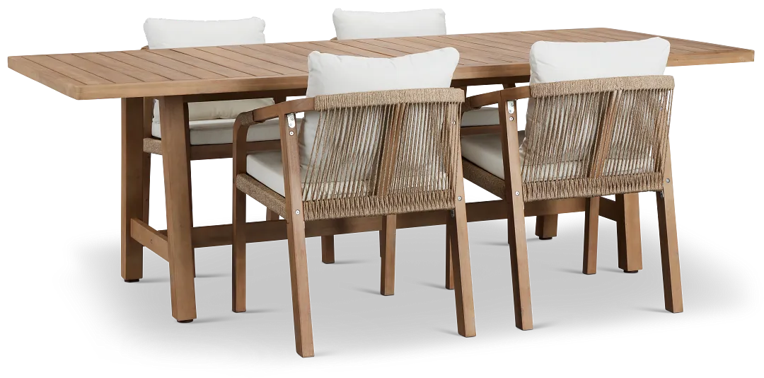 Laguna Light Tone 90" Rectangular Table & 4 White Cushioned Chairs