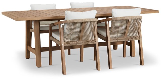 Laguna Light Tone 90" Rectangular Table & 4 White Cushioned Chairs