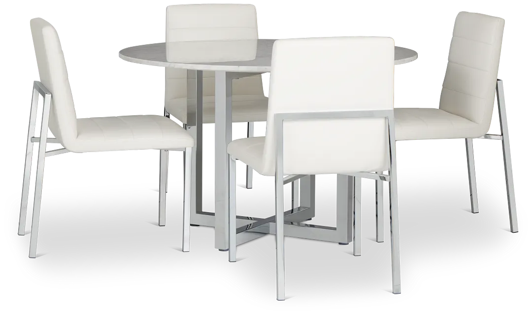 Amalfi White Marble Round Table & 4 Upholstered Chairs