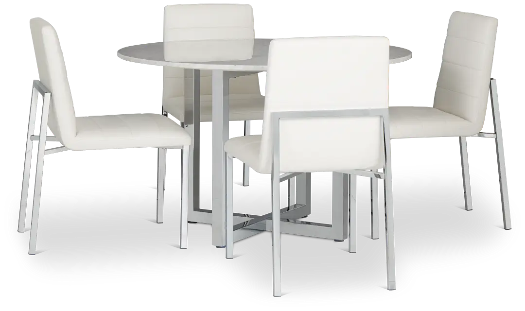 Amalfi White Marble Round Table & 4 Upholstered Chairs Amalfi White Marble Round Table & 4 Upholstered Chairs