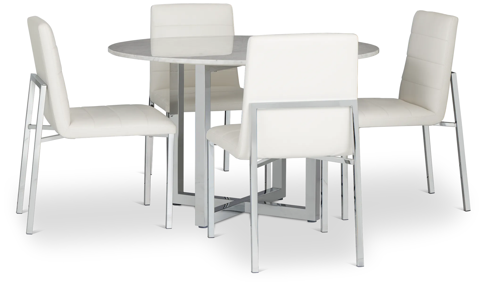 Amalfi White Marble Round Table & 4 Upholstered Chairs