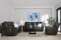 Fallon Dark Gray Lthr/vinyl Power Reclining Sofa W/ Massage