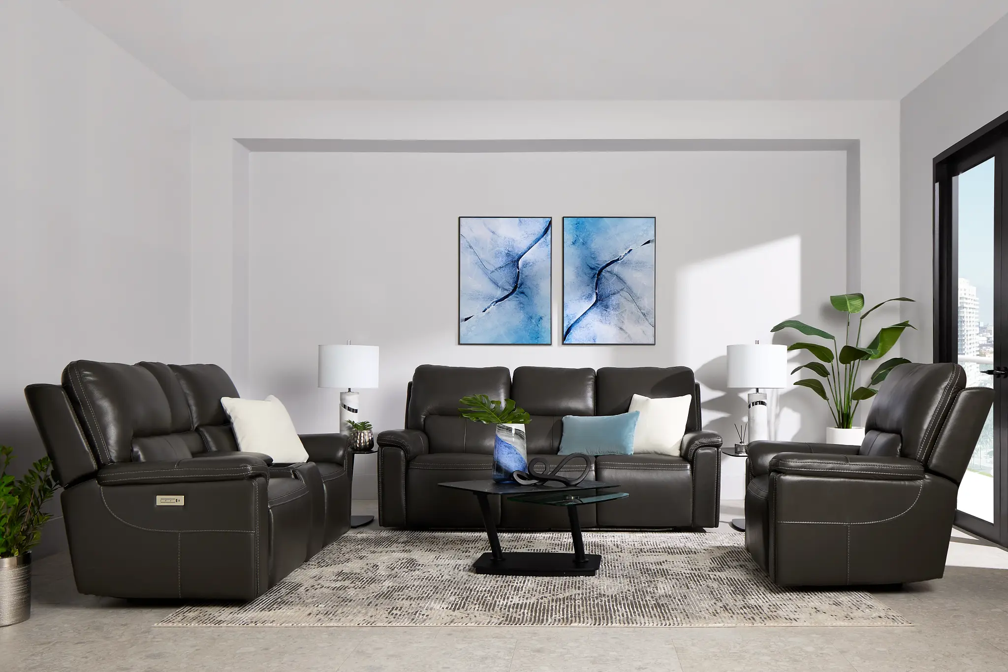 Fallon Dark Gray Lthr/vinyl Power Reclining Sofa W/ Massage Fallon Dark Gray Lthr/vinyl Power Reclining Sofa W/ Massage