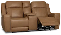 Colton Brown Micro Power Reclining Console Loveseat with Power Headrest